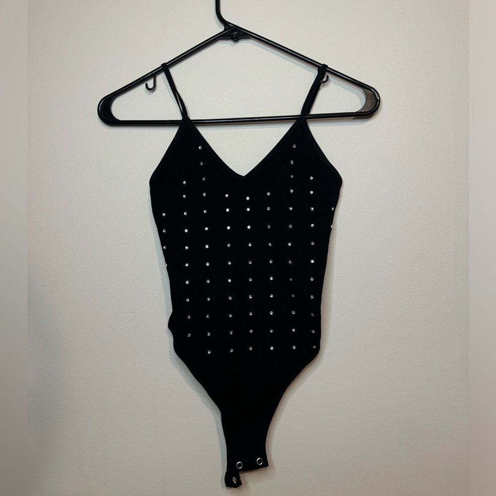 Body suit (Black) with rhinestones.